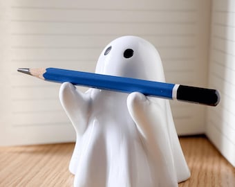 Portalápices fantasma de resina para Halloween, decoración de escritorio, bonito fantasma para escritorio, decoración espeluznante, divertido regalo de oficina para amantes del terror.