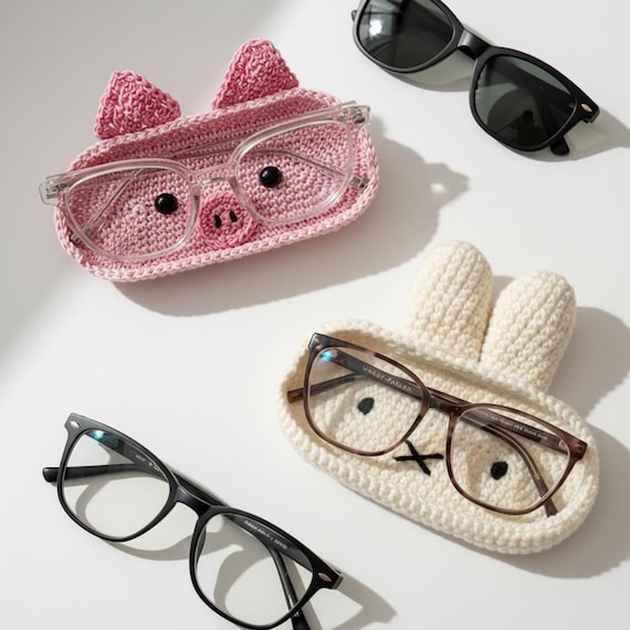 Handmade Crochet Animal Eyeglass Holder - Finished Product, Cute Glasses Stand & Case, Crochet Cat Glasses Holder, Bear Case Holder