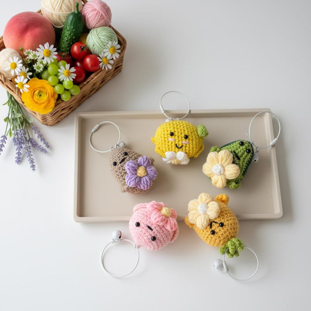 Crochet Fruit & Veggie Keychain Set – Soft Textured Mini Farm