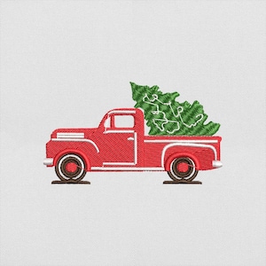 Christmas Truck Embroidery Design, Vintage Red Truck with Christmas Tree Machine Embroidery File, Instant Download Dst Pes Exp Jef Vp3