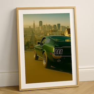 Bullitt 1968 Mustang Fastback Fine Art Poster Retro Car Print Muscle Car San Fransisco