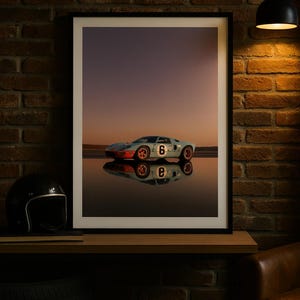Ford GT40 24 Hours of Le Mans Poster - Gulf Livery 1960s Race Car Art Print, Ford vs Ferrari