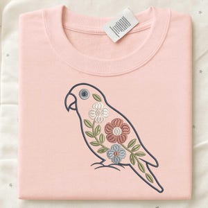 Floral parrot embroidery design, bird outline with flowers machine embroidery file, tropical animal digital pattern