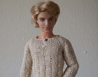 Doll Sweater, Male Fashion Doll Shirt, Light Brown Male Doll Sweater, Action Figure Top, 1/6 Scale Doll Clothes, Action Doll Sweater