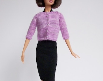 Pink Three Quarter Sleeve 1/6th Scale Fashion Doll Sweater