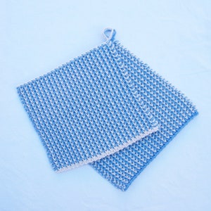 Matching Set of Two Extra Thick, Large Blue and White Pot Holders, Pair of Matching Potholders