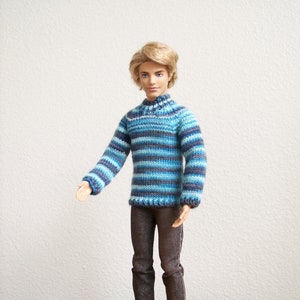 Blue and White Striped Crewneck Sweater for a One Sixth Scale Male Fashion Doll