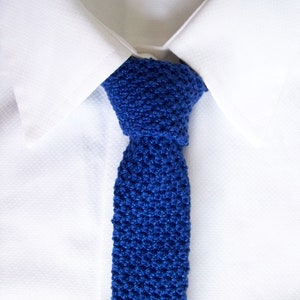 Blue Hand-Knit Vintage-Inspired Thin Necktie