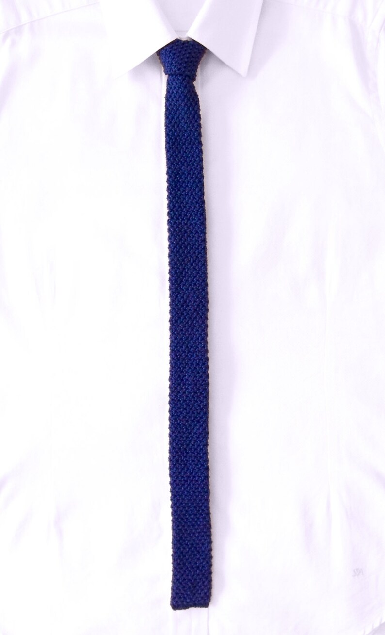 Hand Knit Blue Tie Knitted Tie Knit Necktie Skinny Tie Etsy