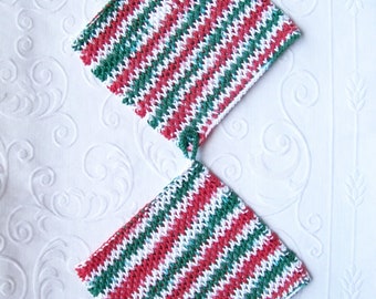 Knit Pot Holder Set, Green, Red & White Pot Holders, Cotton Pot Holders, Extra Thick Pot Holders, Potholders, Gift, Hand Knit Pot Holders