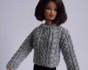 Gray Fisherman Cable Fashion Doll Sweater