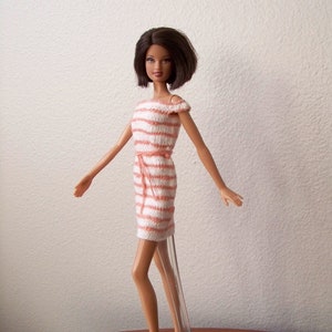 Fashion Doll Dress, Doll Clothes, Knit Doll Dress, Off the Shoulder Doll Dress, Striped Doll Dress, Orange and White Fashion Doll Dress image 3