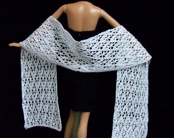 Fashion Doll Shawl, White Hand Knit Lace Shawl for 12" Doll, Knitted Doll Clothes, Fashion Doll Clothes, Doll Stole, Fashion Doll Lace Stole