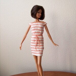 Fashion Doll Dress, Doll Clothes, Knit Doll Dress, Off the Shoulder Doll Dress, Striped Doll Dress, Orange and White Fashion Doll Dress zdjęcie 4