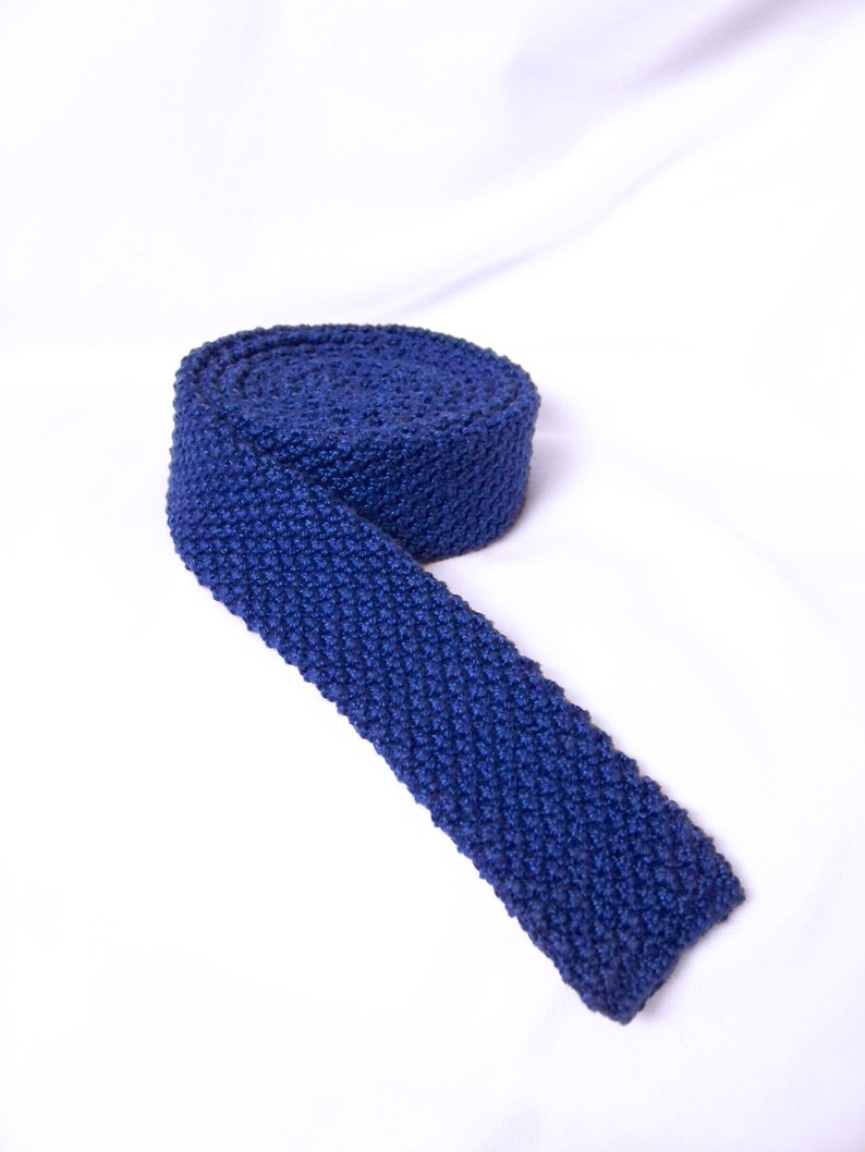 Hand Knit Blue Tie Knitted Tie Knit Necktie Skinny Tie Etsy