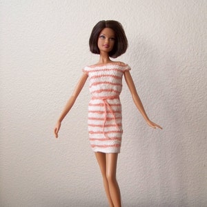 Fashion Doll Dress, Doll Clothes, Knit Doll Dress, Off the Shoulder Doll Dress, Striped Doll Dress, Orange and White Fashion Doll Dress image 2