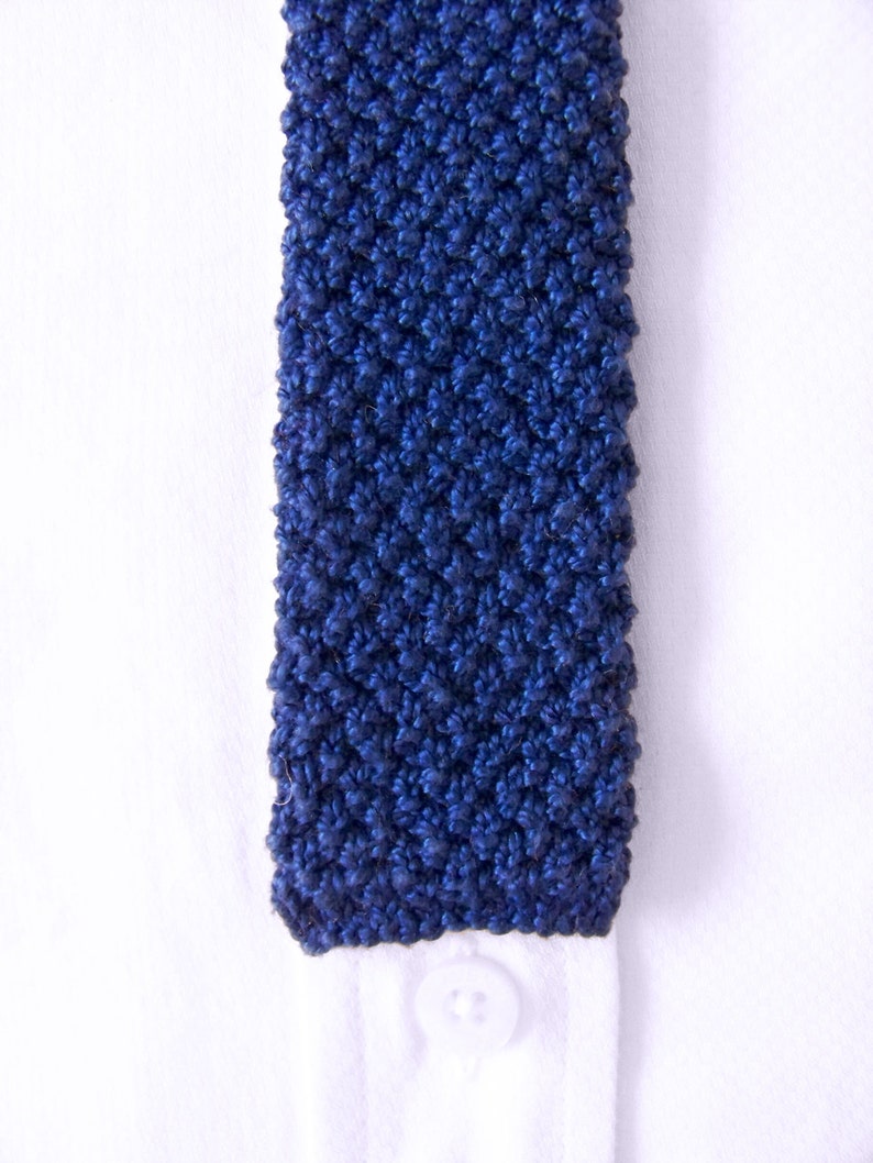 Hand Knit Blue Tie Knitted Tie Knit Necktie Skinny Tie Etsy