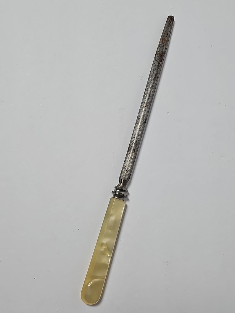 Mother of Pearl Handle Serving Knife Sharpener Pearlescent 11" Total Length READ image 2