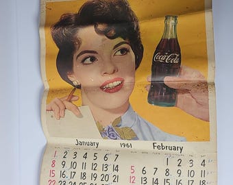 1961 Original Coca Cola Calendar Advertising Coke Vintage Sign