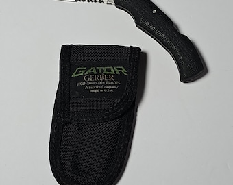 Gerber 625 Gator Lockback Folding Pocket Knife W/ Sheath USA Camp Hike Vintage