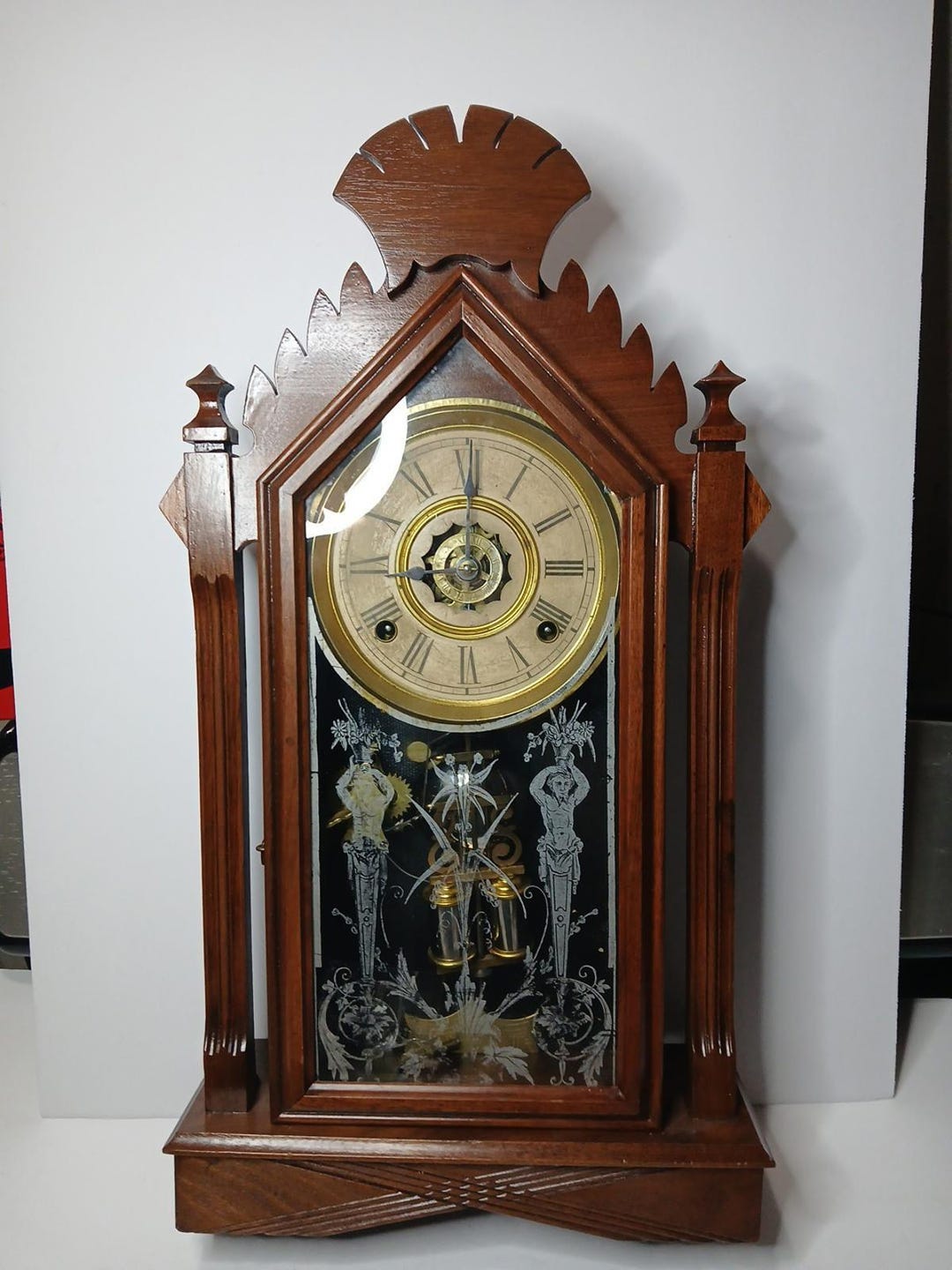 Antique Ansonia Clock Ansonia Stand up Clock With Key & Pendulum 11.75 ...