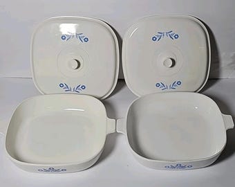1960 Corning Ware Blue Cornflower P-10-B 2 Casserole 10" Skillets Pyroceram Lid
