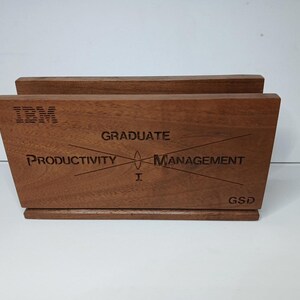 IBM Company Vintage MCM 3D Laser Engraved Walnut Desk Letter Napkin Holder Duck