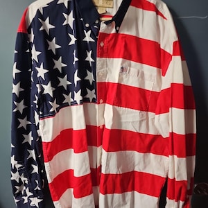 Chemise homme Sun River à col XL, motif drapeau américain patriotique, manches longues, boutonnée