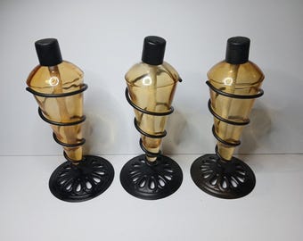 Lámpara de aceite vintage de cristal con forma de lágrima y base de hierro forjado en espiral de 25 cm (10 pulgadas), lote x3