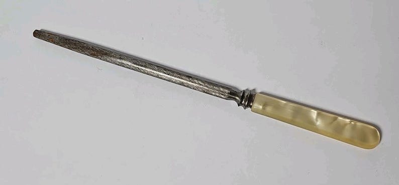 Mother of Pearl Handle Serving Knife Sharpener Pearlescent 11" Total Length READ image 1