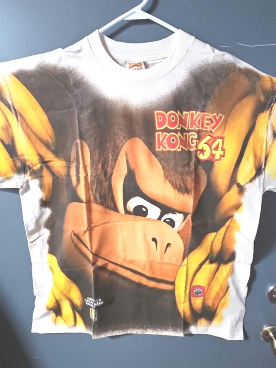 Vintage Donkey Kong Nintendo 64 Preorder Promo Tee 1999 AOP Tshirt Unworn NWOT