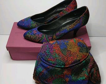 LifeStride Damen 7.5 M Abstrakter Herbstdruck W / Clutch / Geldbörse Heels Pumps Schuhe