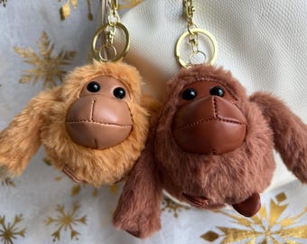 Fuzzy Monkey Keychain | Cute Plush Orangutan Charm