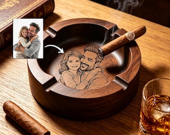 Custom Photo portrait Wood Ashtray for Cigars, Luxury Personalized Gentleman Gift,Father's Day gifts for dad,Vintage ashtray gift for men