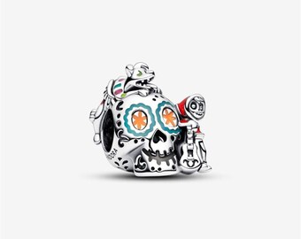 Charm de plata de ley S925 que brilla en la oscuridad con calavera de Miguel y Dante de Pixar Coco