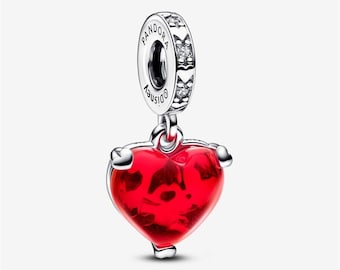 Mickey & Minnie Kiss, rode sterlingzilveren bedel van muranoglas