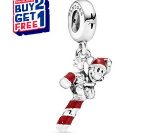 Disney Christmas Mickey Mouse Candy Cane Ornament,Silver charm,Charms for Bracelet,Girl Dangle Charm,Patronus Charm,Gift for girls,Gifts