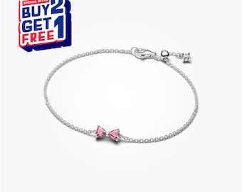 Pulseira com corrente e laço rosa, estilo minimalista europeu e americano, presente ideal para qualquer ocasião.