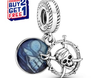 Disney Pirates of the Caribbean dubbele bedel, zilveren bedel, bedels voor armband, bengelbedel meisje, patronusbedel, cadeau voor meisjes, cadeaus