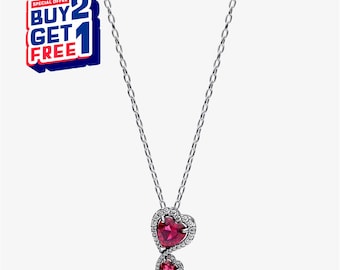 Collana con ciondolo a forma di cuore rosso con alone (45 cm), collana in argento, ciondoli per collana, collana da ragazza, regalo per ragazze, regali per la festa della mamma, regalo per lei