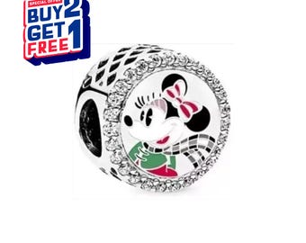 Disney Parks Holiday Christmas Minnie Mouse charm,Silver charm,Charms for Bracelet,Girl Dangle Charm,Patronus Charm,Gift for girls, Gifts