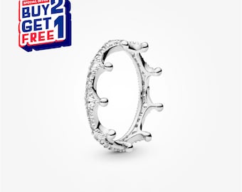 Heldere sprankelende kroonring, zilveren ring, bungelring, cadeau voor meisjes, minimalistische ring, Moederdagcadeaus