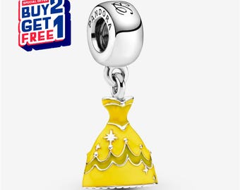 Pingente do vestido da Bela da Disney, pingente prateado, pingente para pulseira, pingente para menina, pingente do Patrono, presente para meninas, presentes