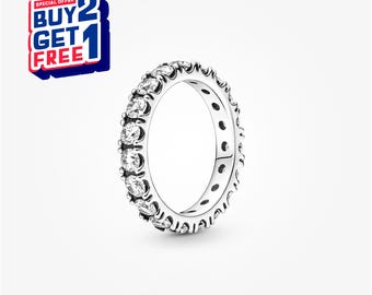 Sprankelende Clear Row Eternity-ring, zilveren ring, bungelring, cadeau voor meisjes, minimalistische ring, Moederdagcadeaus