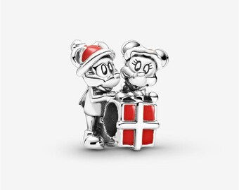 Mickey & Minnie Mouse Charm, S925 Sterling Silver Dangle Charm
