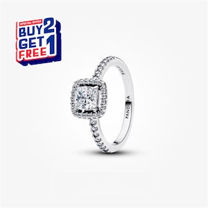 Anillo de halo cuadrado brillante, anillo de plata, anillo colgante, regalo para niñas, anillo minimalista, regalo para el Día de la Madre.