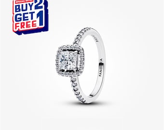 Anello con alone quadrato scintillante, anello in argento, anello pendente, regalo per ragazze, anello minimalista, regali per la festa della mamma