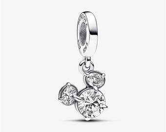 Sterling Silver Mickey Mouse Dangle Charm, Cubic Zirconia