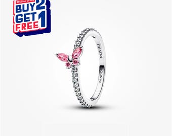 Sprankelende roze vlinderring, zilveren ring, bungelring, cadeau voor meisjes, minimalistische ring, Moederdagcadeaus