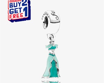 Pingente com o vestido azul-petróleo da Princesa Jasmine da Disney, pingente prateado, pingentes para pulseira, pingente para menina, pingente do Patrono, presente para meninas, presentes